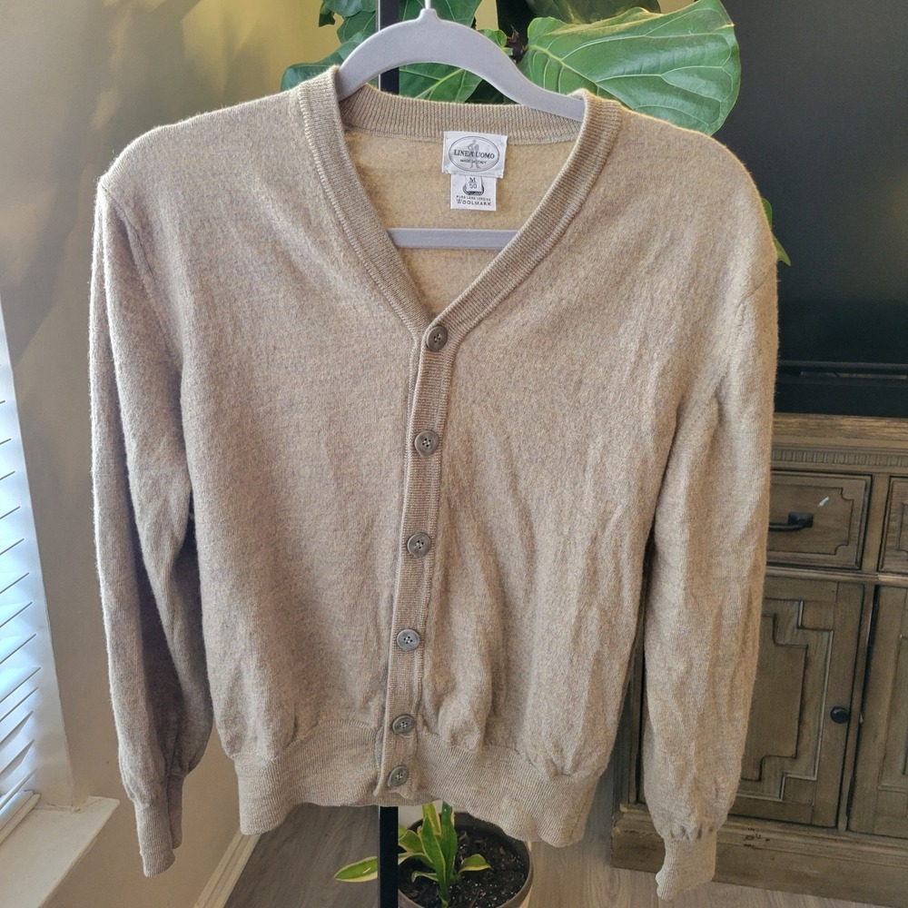 Linea Uomo Tan Merino Wool Cardigan Sweater Made in Italy Size M 50